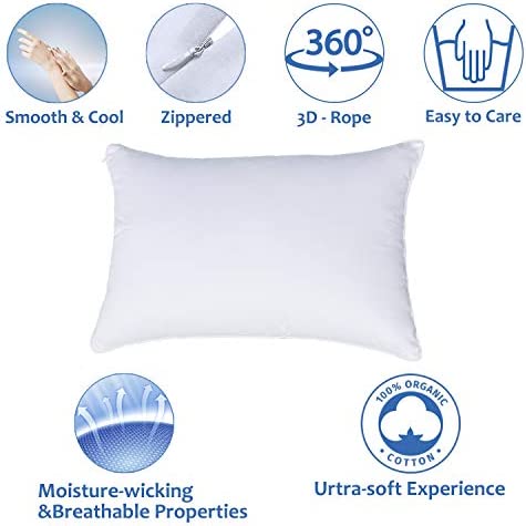 Precoco Toddler Pillowcase 14x19 Inch | 100% Cotton White Toddler Pillowcases Set of 2 with Zipper Hidden | Super Soft 600 Thread Travel Pillow Covers for Boys Girls Kids Bedding, Gentle & Breathable